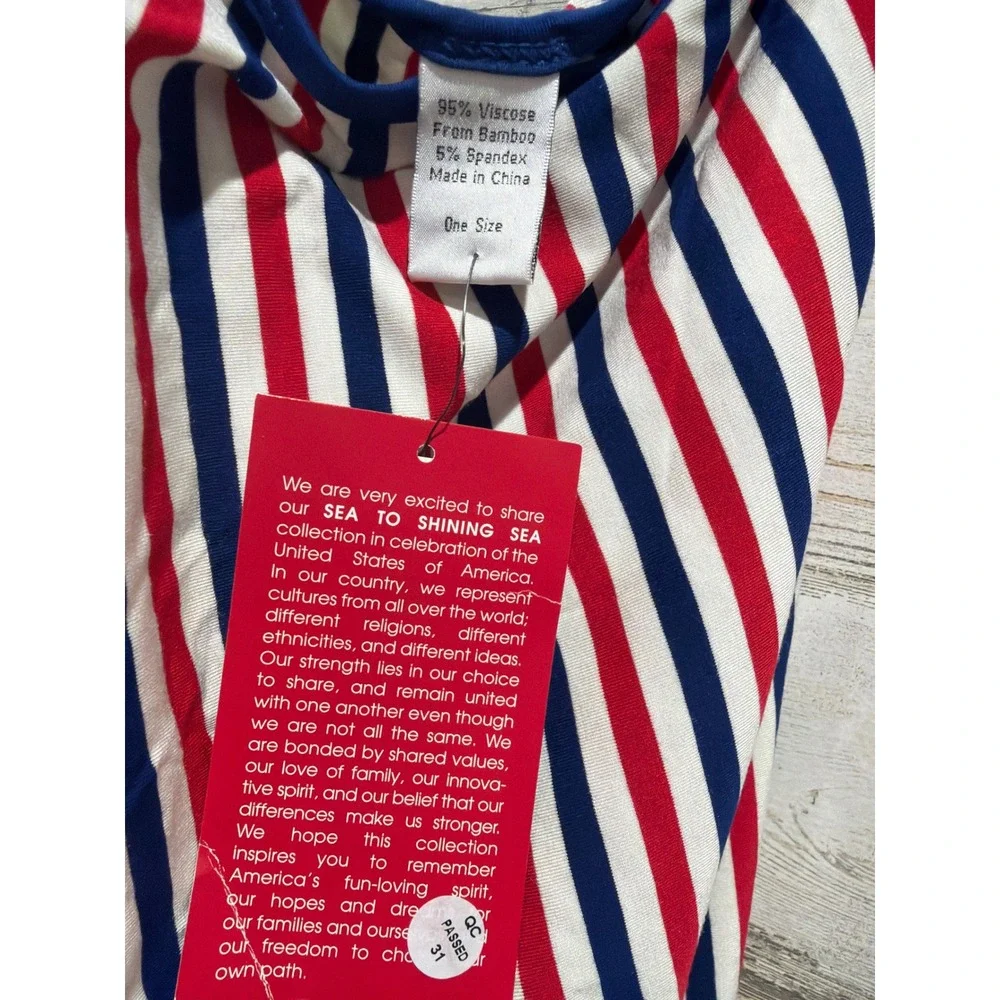 KicKee Pants Swaddle Blanket Baby Toddler Red White Blue Striped Bamboo Soft NWT